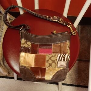 Coach Patchwork Shoulder Bag in Brown and Gold